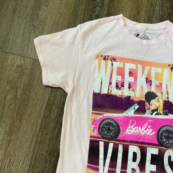 Barbie Weekend Vibes Pink Graphic Tee Shirt S 100% Cotton Womens Casual Summer T - Picture 3 of 5